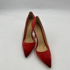 A FOWT red suede pointy toe kitten mid heels slip on pumps dress shoes